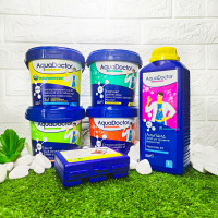 Комплект хімії для басейну AquaDoctor Standart 6в1 для каркасного басейну хлор, альгіцид, pH мінус, крапельний тестер 